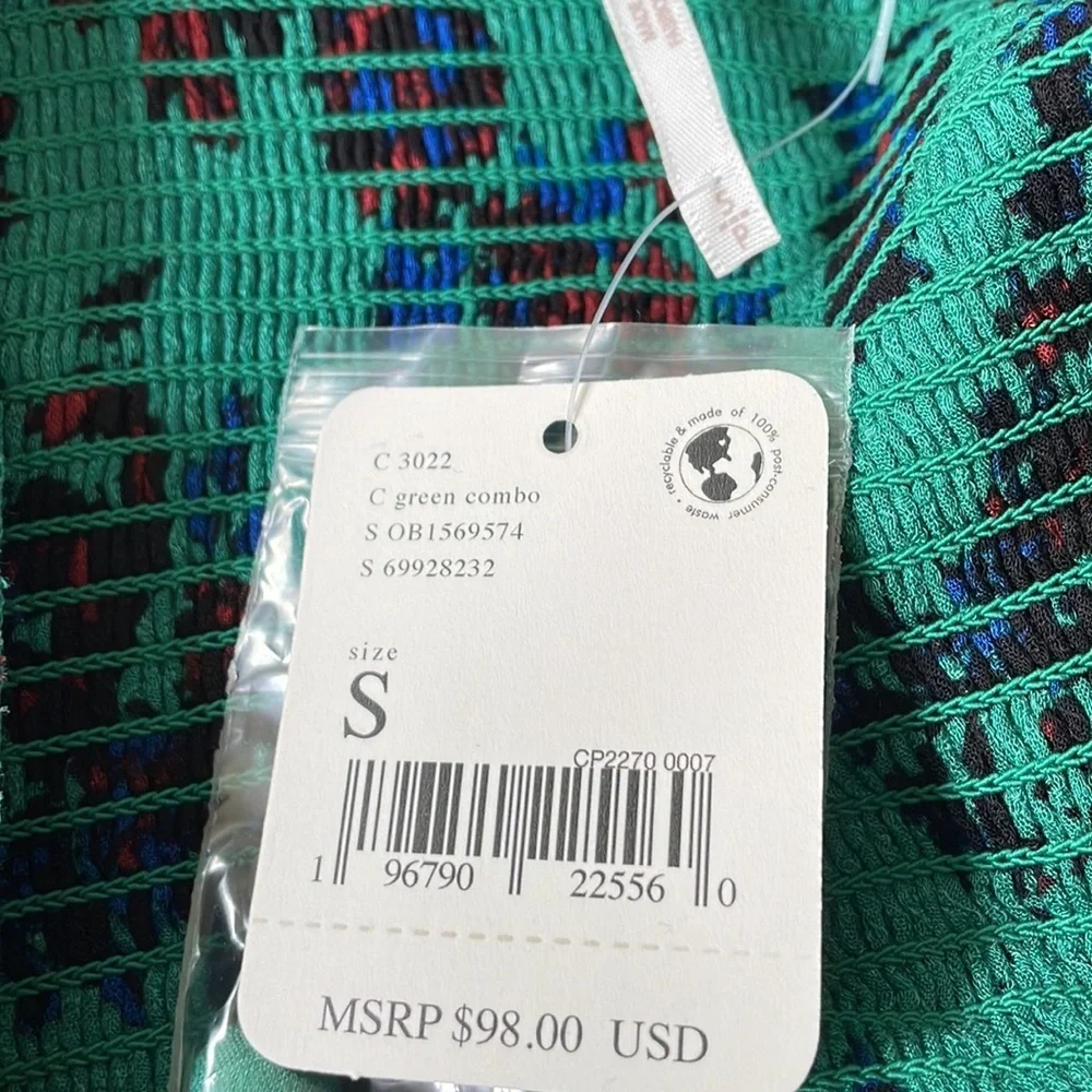 NWT FREE PEOPLE Hilary top shirt size S green combo smocking longsleeve - Picture 6 of 8
